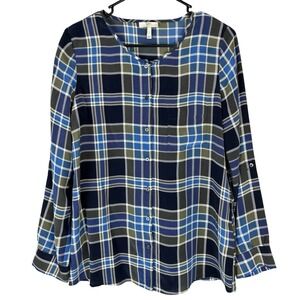 Joie Womens Silk Plaid Button-up Shirt Blouse Top Blue Small Luxury Classic